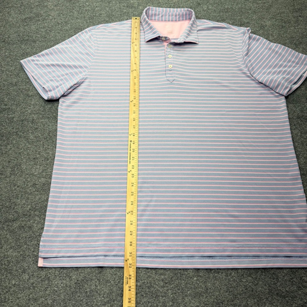 Johnnie-O Mens XXL Blue Pink Striped Performance Polo Shirt Stretch Short Sleeve - Picture 3 of 8